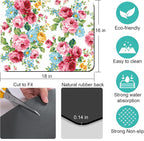 Rubber Dish Drying Mat for Kitchen Counter Large Pink Red Roses Floral Washable Quick Home Coffee Pad Fit Under Sink,Bar,Utensils 16x18in