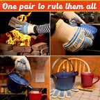 GRILL HEAT AID BBQ Grill Gloves Heat Proof for Grilling – Fireproof 1472°F Heat-Resistant Grill Mitts for Outdoor Barbecue and Smoker, Campfire, Fire Pit, Oven Glove with Fingers for Baking Pizza