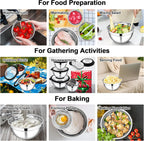 E-far Mixing Bowls Set of 5, Stainless Steel Salad Mixing Bowl with Transparent Lid, Metal Nesting Bowl Attach with 3 Graters for Kitchen Prepping/Serving/Baking/Storage, 4.6/2.6/1.5/1/0.7 QT - Black