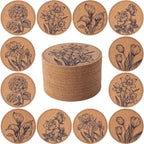 Coasters for Drinks 12 pcs Absorbent Cork Coasters with Flower Coaster for Coffee Table Housewarming Gifts for New Home Present for Friends, Living Room Decor, Apartment Decor
