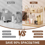 YCIA&DONE Bathroom Organizer Countertop, Makeup Storage, Skincare Cosmetic Tray Shelf, Perfume Holder Rack for Vanity Counter, Large Capacity, Easy to Install, Clean, 2 Tiers, Amber Gold