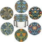 Coaster for Drinks Set of 6, Vintage Flower Absorbing Round Ceramic Stone Coaster with Cork Base,Tabletop Protection Mat for Mugs and Cups,Coffee Table Wine Glass Home Bar 4 Inch