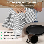 Native Fab Gingham Kitchen Towels 6 Pack, 100% Cotton 16x26 Inch, Absorbent & Washable Tea Towels, Soft Dish Cloths with Hanging Loop for Drying & Cleaning, Grey White
