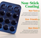 NutriChef 12-cup Blue Oven Muffin Pan, Non-Stick Coated Layer Surface, Even Heating Muffin Tray for Muffins, Cupcakes, Pastries & Mini Pies, Used for Model Number NCBK6TR