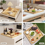 Axeman 24 Inch Large Square Wooden Ottoman Tray for Living Room|Extra Large Serving Tray with Handles for Coffee Table, Breakfast|Decorative Wood Tray for Ottoman Couch Sofa Kitchen|Natural