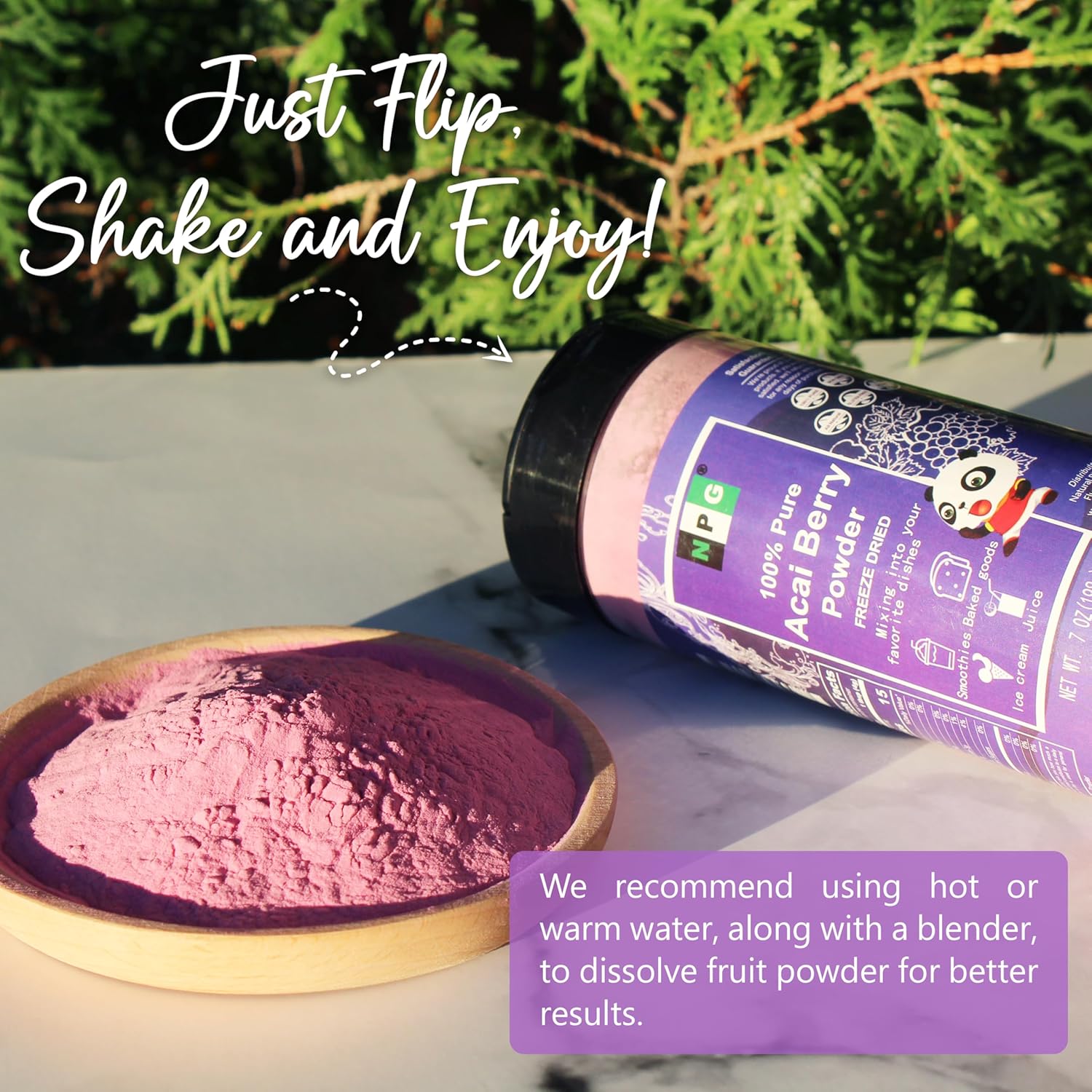 NPG Freeze-Dried Acai Berry Powder 7 Oz, Seedless Superfood with a Fine Powder Texture for Smoothies, Drinks, and Natural Food Coloring, Non-GMO, No Added Sugar, No Preservativesthi