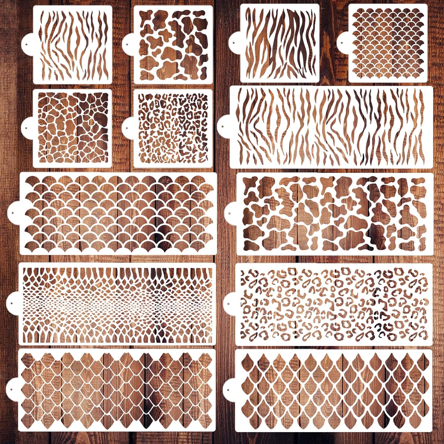 Cake Stencils Decorating Buttercream Cookie Stencils for Royal Icing Leopard Airbrush Snake Skin Mermaid Scale Stencil Cheetah Cow Print Templates for Baking (Large Cake Stencil)