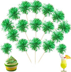 Ephlyn 30Pcs Foil Firework Cupcake Toppers Party Birthday Cake Toppers Supplies Sparkle Tinsel Cocktail Fruit Toothpick for Birthday Wedding Graduation Party Supplies Green