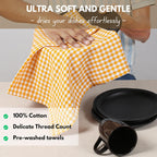 Native Fab 6 Pack Gingham Mini Check Kitchen Hand Towels Set - 100% Cotton Absorbent Reusable Washable 16"x26" - Quick Drying Dish Towels with Hanging Loops for Kitchen, Yellow White