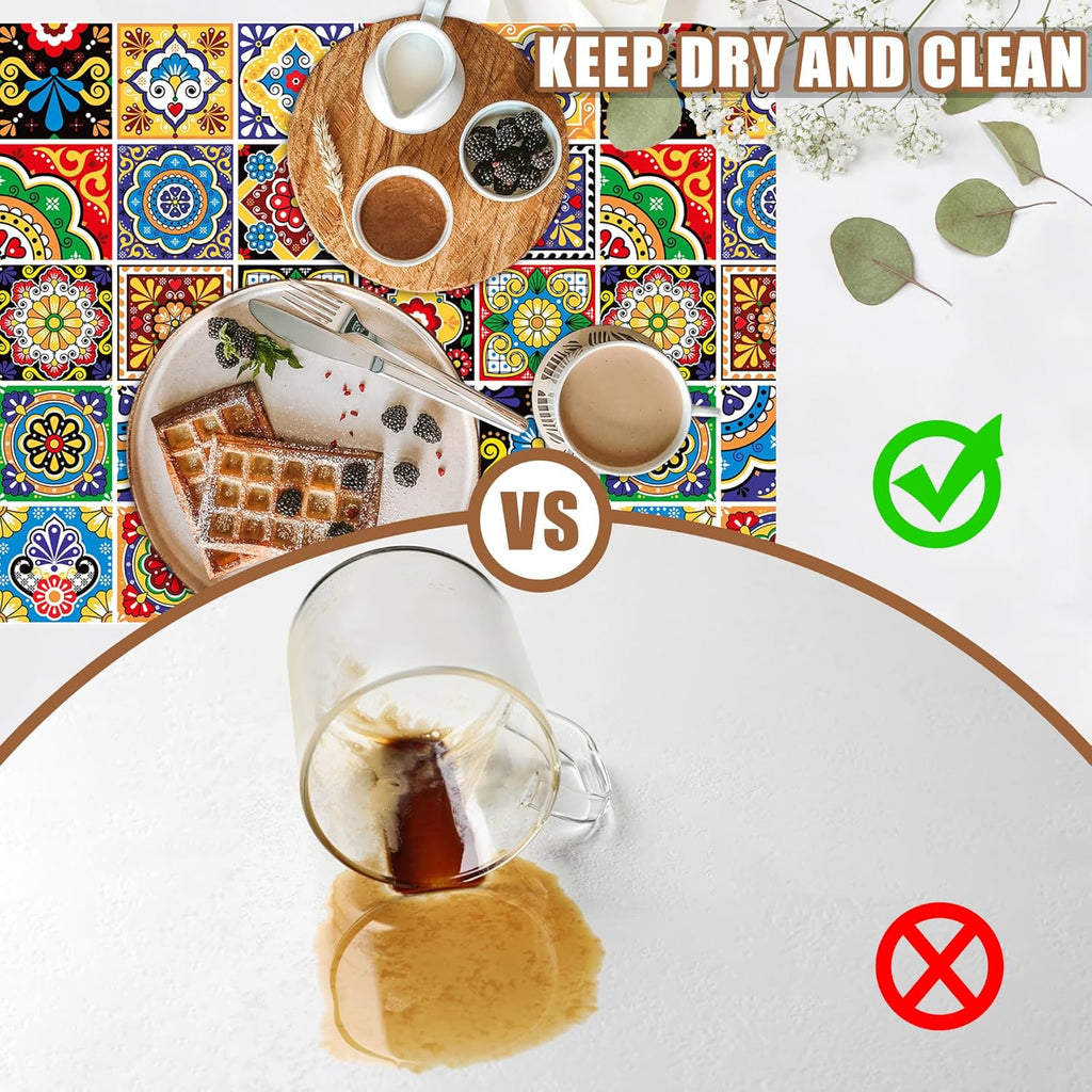Talavera Mexican Tiles Dish Drying Mat for Kitchen Counter Bar Mat Hide Stain Absorbent Rubber Backed Coffee Mat Maker Espresso Machine Bar Accessories 11.8 x 19.7 Inch