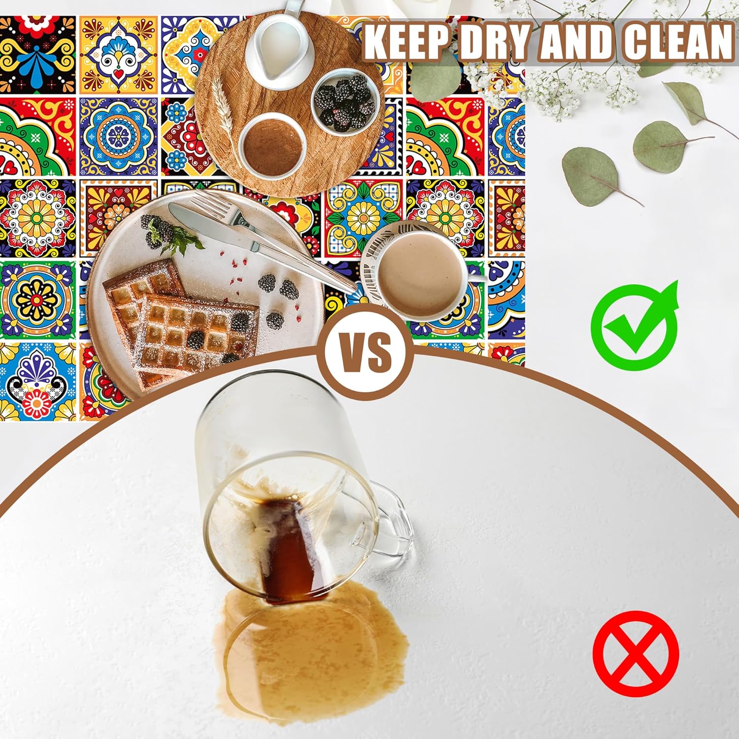 Talavera Mexican Tiles Dish Drying Mat for Kitchen Counter Bar Mat Hide Stain Absorbent Rubber Backed Coffee Mat Maker Espresso Machine Bar Accessories 11.8 x 19.7 Inch