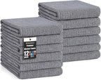 Homaxy Premium Kitchen Towels(18”x 28”, 12 Pack), Large Cotton Kitchen Hand Towels, Flat and Terry Dish Towels, 380 GSM Highly Absorbent Tea Towel Set with Hanging Loop, Grey