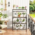 Furologee Kitchen Bakers Rack with Hutch,Coffee Stand with Storage 4 Tiers,Coffee Bar Station with a 31.5 Inch Larger Desktop and 8 S Hooks,Kitchen Microwave Rack for Spices,Pots,Rustic Brown