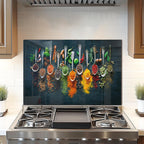 DAIFURONGE Tempered Glass Stove Backsplash Panel - Artistic Spice Design | Heat-Resistant Splash Guard, Kitchen Wall Decor,(30"x20"