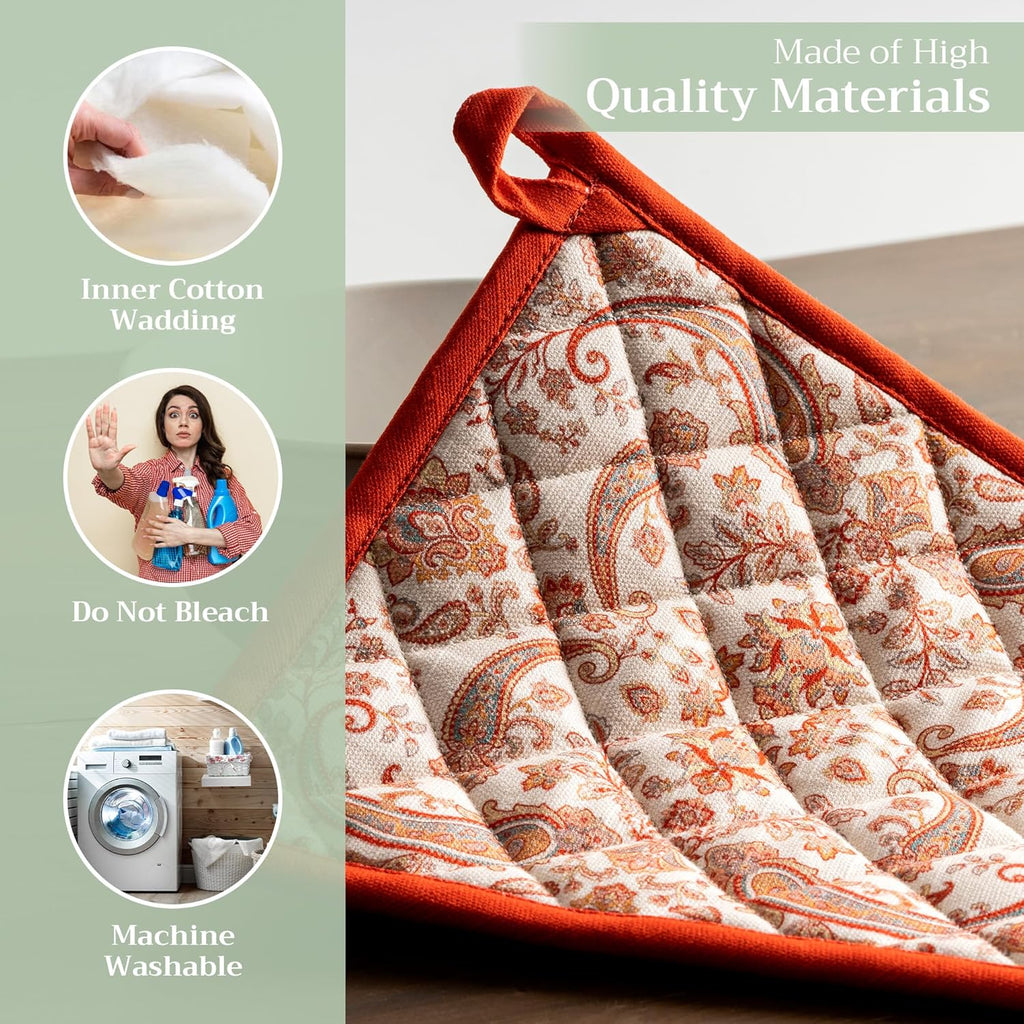 Maison d' Hermine Pot Holders 100% Cotton Heat Resistant Potholders 8" x 8" Hot Pads with Loop BBQ, Cooking, Baking, Grilling, Kitchen, Handling Hot Pans (Pack of 1, Cachemire)