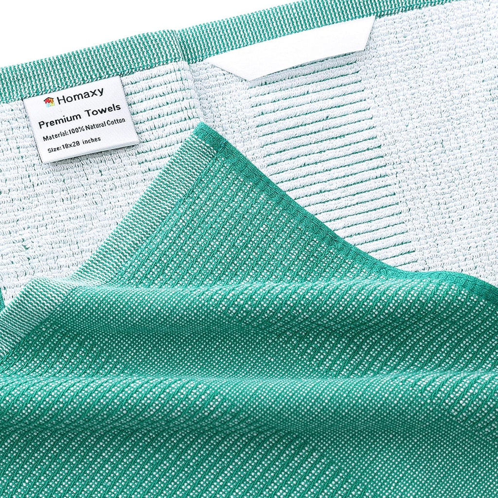 Homaxy Premium Kitchen Towels(18”x 28”, 6 Pack), Large Cotton Kitchen Hand Towels, Flat and Terry Dish Towels, 380 GSM Highly Absorbent Tea Towel Set with Hanging Loop, Green