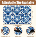 Dish Drying Mat Blue Portuguese Tiles Coffee Bar Mat for Countertop - Absorbent Rubber Backed Hide Stain Dish Drainer Rack - Coffee Maker Pot Dining Room Decoration 15.7 x 23.6 Inch