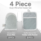 Casa Platino Heat Resistant Oven Mitts & Potholders, 4-Piece – Oven Mitts and Pot Holders Sets for Baking, Grilling & Microwave – Withstands Heat Up to 500°F, Non-Slip, Machine Washable – Grey