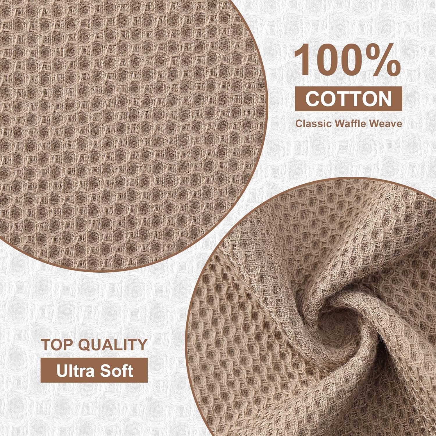 Kitinjoy 100% Cotton Kitchen Dish Cloths, 12 Pack Waffle Weave Ultra Soft Absorbent Dish Towels for Drying Dishes Quick Drying Kitchen Towels Dish Rags, 12 X 12Inch, Tan