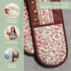 Maison d' Hermine Double Oven Mitts 100% Cotton 7"x35" Double Oven Mitt Heat Resistant BBQ Cooking Gloves with Loop, Baking, Grilling, Home, Kitchen, Handling Hot Pans (Reveillon Au Jardin)