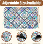 Colorful Tiles Dish Drying Mat for Kitchen Counter Coffee Mat Hide Stain Absorbent Non-Slip Rubber Backed Drying Rack Pad Espresso Machine Coffee Bar Accessories 11.8 x 19.7 Inch