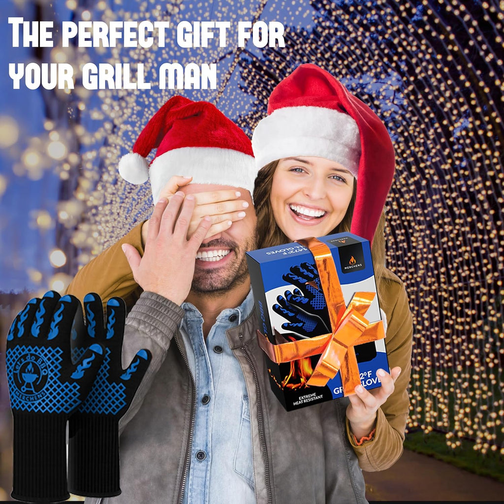 Pro-Series BBQ Gloves - Heat Resistant Grill, Grilling, and Oven Gloves for Culinary Experts - Extreme Fireproof Protection, Silicone Grip, Extra Long Mitts - Indoor & Outdoor - with Protective case