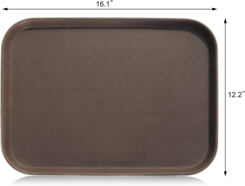 New Star Foodservice Restaurant Grade Non-Slip Tray, Plastic, Rubber Lined, Rectangular (Brown, 12-Inch x 16-Inch)