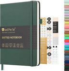 &And Per Se Dotted Journal Notebook, A5 Hardcover Leather Bullet Dotted Journal, 160 Pages 100 gsm Thick Dotted Paper，3 Sheets of Stickers Included - 5.7'' x 8''（Green）