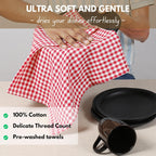 Native Fab Gingham Cotton Kitchen Towel 4 Pack 16"x26" - Absorbent Tea Linen Towels, Dish Cloths, Restaurant Cleaning Towel, Dish Towels with Hanging Loop, Red White