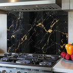 DAIFURONGE Tempered Glass Backsplash For Kitchen Behind Stove,Black Marbling Stove Backsplash Top Cover,Easy to Clean Glass Splashback, Sink Cover Splash Guard,Home Kitchen Wall Decor (30"x24"(76.2x60.96cm))