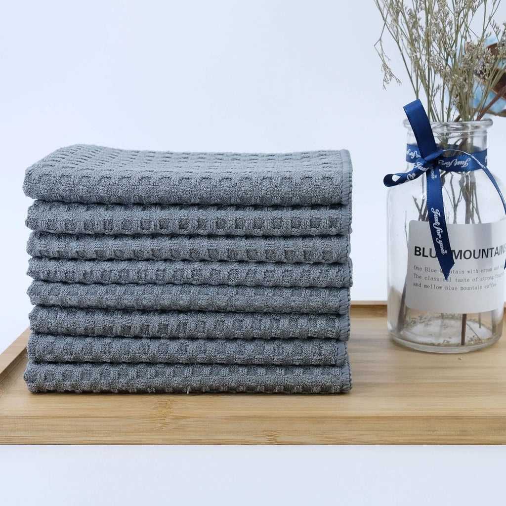 POLYTE Ultra Premium Microfiber Kitchen Dish Cloth Waffle Weave, 8 Pack (12x12 in, Gray)