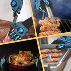 BBQ Fireproof Gloves, Grill Cut-Resistant Gloves 1472°F Heat Resistant Gloves, Non-Slip Silicone Oven Gloves, Kitchen Safe Cooking Gloves for Oven Mitts,Barbecue,Cooking, Frying,13.5 Inch-Sky Blue