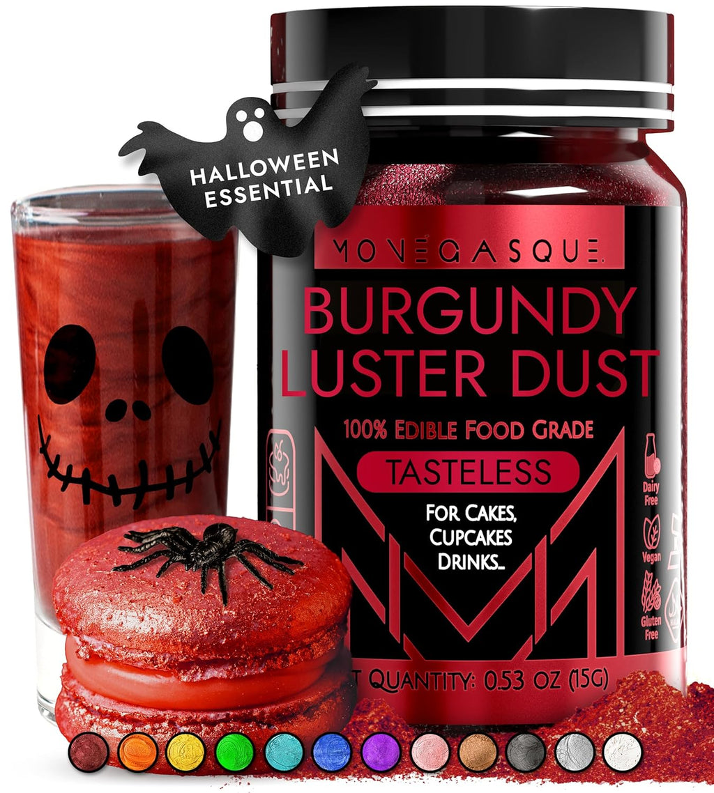 MONÉGASQUE Red Edible Glitter for Drinks 15g – Burgundy Edible Glitter for Cakes & Cocktails - Halloween Drink Shimmer Spray - Red Luster Dust for Drinks, Cocktail, Cake Decorating, & Food Decorations