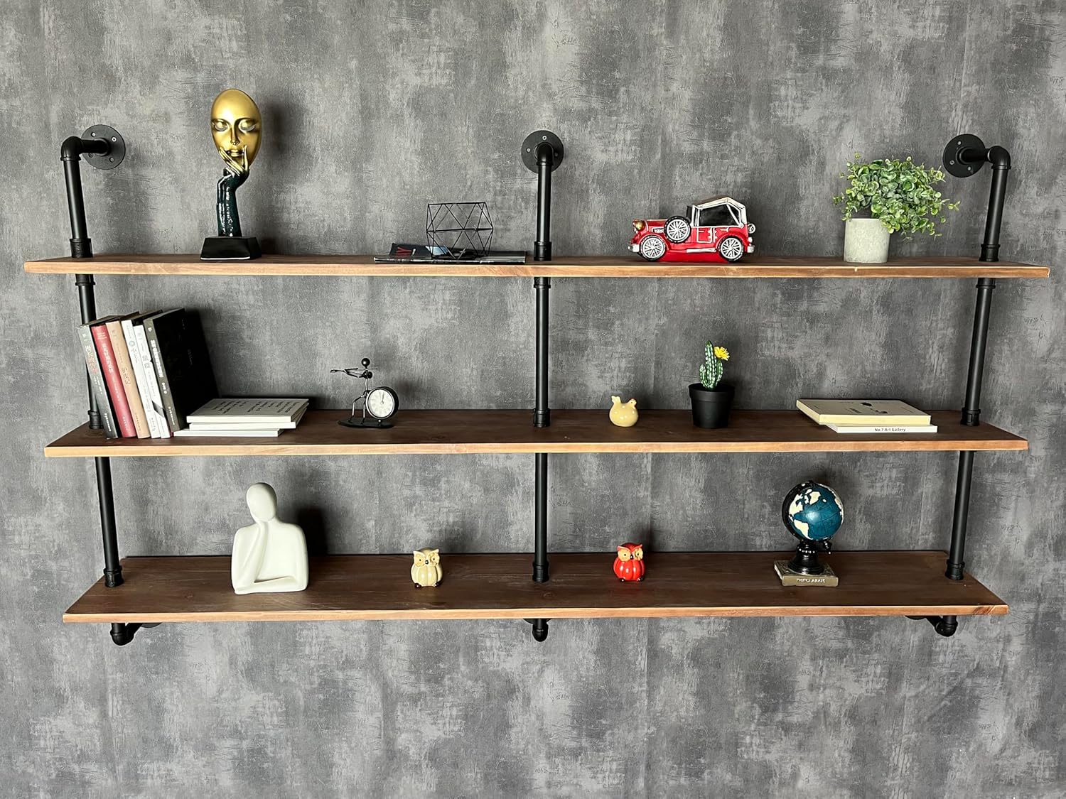 Floating Shelves 70 inch Wall Bookshelf Industrial Pipe Shelving Shelves Real Wood Planks Rustic Wall Shelves Hanging Bookshelves Farmhouse Kitchen Bar Shelving