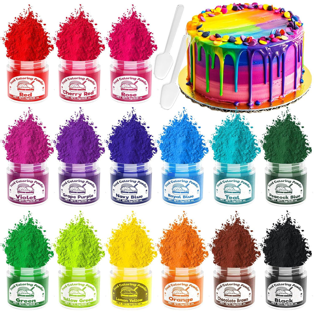 Food Coloring Powder - 15 Bright Colors Flavorless Food Dye, High Concentrated Upgraded Food Coloring for Icing, Baking, Cake Decorating, Cooking, Frosting - 5g/bottles