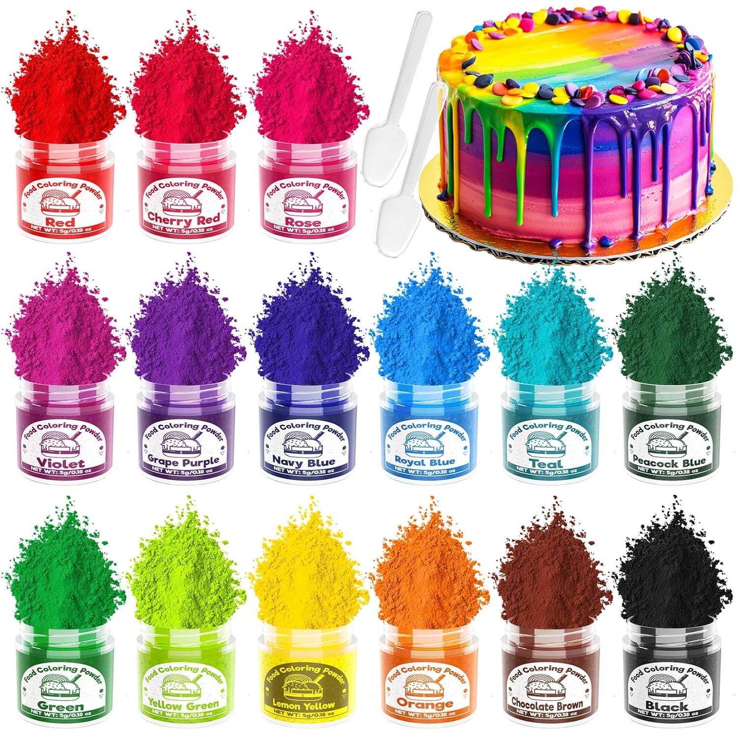 Food Coloring Powder - 15 Bright Colors Flavorless Food Dye, High Concentrated Upgraded Food Coloring for Icing, Baking, Cake Decorating, Cooking, Frosting - 5g/bottles