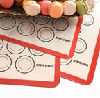 Macaron Silicone Baking Mats - Non-Stick Macaron Mat for Easy Baking | Heat Resistant & Dishwasher Safe Macaron Baking Mat | Reusable & Eco-Friendly, 3/4 Size - Pack of 3 - For Macarons Red Border