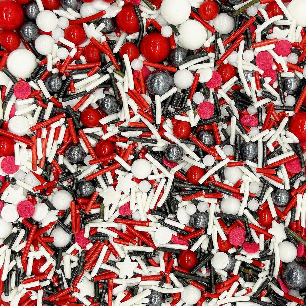 Dynastang Red & White & Black Sprinkles Mixed Style Edible Cake Decorations Cupcake Toppers Cookie Perfect for Cakes, Cupcakes, Desserts Toppings 3OZ