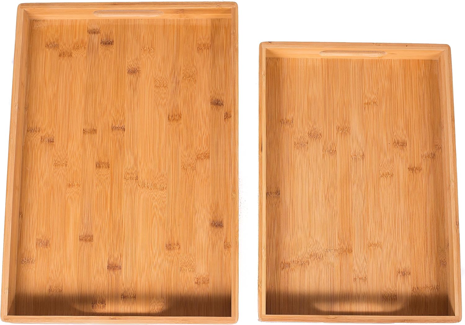 BirdRock Home 2pc Bamboo Serving Trays Set with Handles | Wood | Food | Breakfast Tray | Party Platter | Nesting | Kitchen and Dining