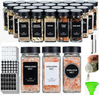 24Pcs Spice Jars Containers with Labels，4oz Black Seasoning Bottles with Shaker Lids for Rack, Cabinet, Drawer,Empty Square Condiment Pots (24, Black)