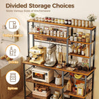 SUPERJARE Larger Bakers Rack with Power Outlets, 6-Tier Microwave Stand, Coffee Bar with 12 S-Shaped Hooks, Kitchen Shelf with Wire Basket, 47.2 x 15.5X 66.9 Inches, Rustic Brown