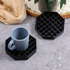 6 Pcs 4 Inch Black Plastic Octagon Coffee Drip Trays with Honeycomb Grid for Coffee, Tea, Wine