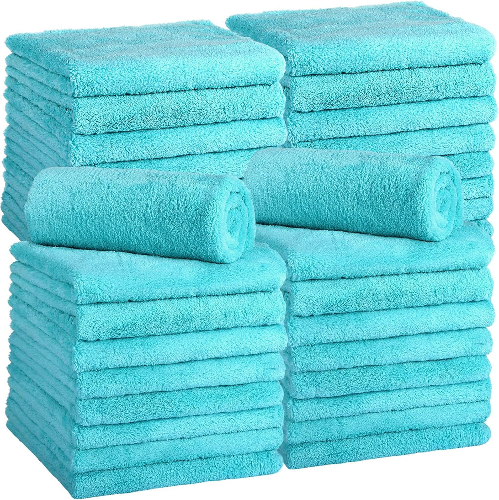 Shimeyao 30 Pcs Edgeless Microfiber Plush Towels for Cars Detailing Drying Wash Polishing Absorbent Cleaning Cloths, 500 GSM, 16 x 16 Inch(16 x 16 Inch, Teal Blue, 30 Pcs)