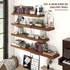 Floating Shelves - 2 Large Wall Mounted Shelves with Invisible Brackets, Long Walnut Wood Floating Wall Shelf for Living Room, Bedroom, Kitchen (48" W x 9" D x 1.5" H)