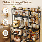 SUPERJARE Larger Bakers Rack with Power Outlets, 6-Tier Microwave Stand, Coffee Bar with 12 S-Shaped Hooks, Kitchen Shelf with Wire Basket, 47.2 x 15.5x 66.9 Inches, Black