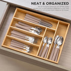 COOK WITH COLOR Bamboo Kitchen Utensil Set with Drawer Organizer | Cooking Tools and Storage Caddy, Brown, 25 Piece Cutlery Set