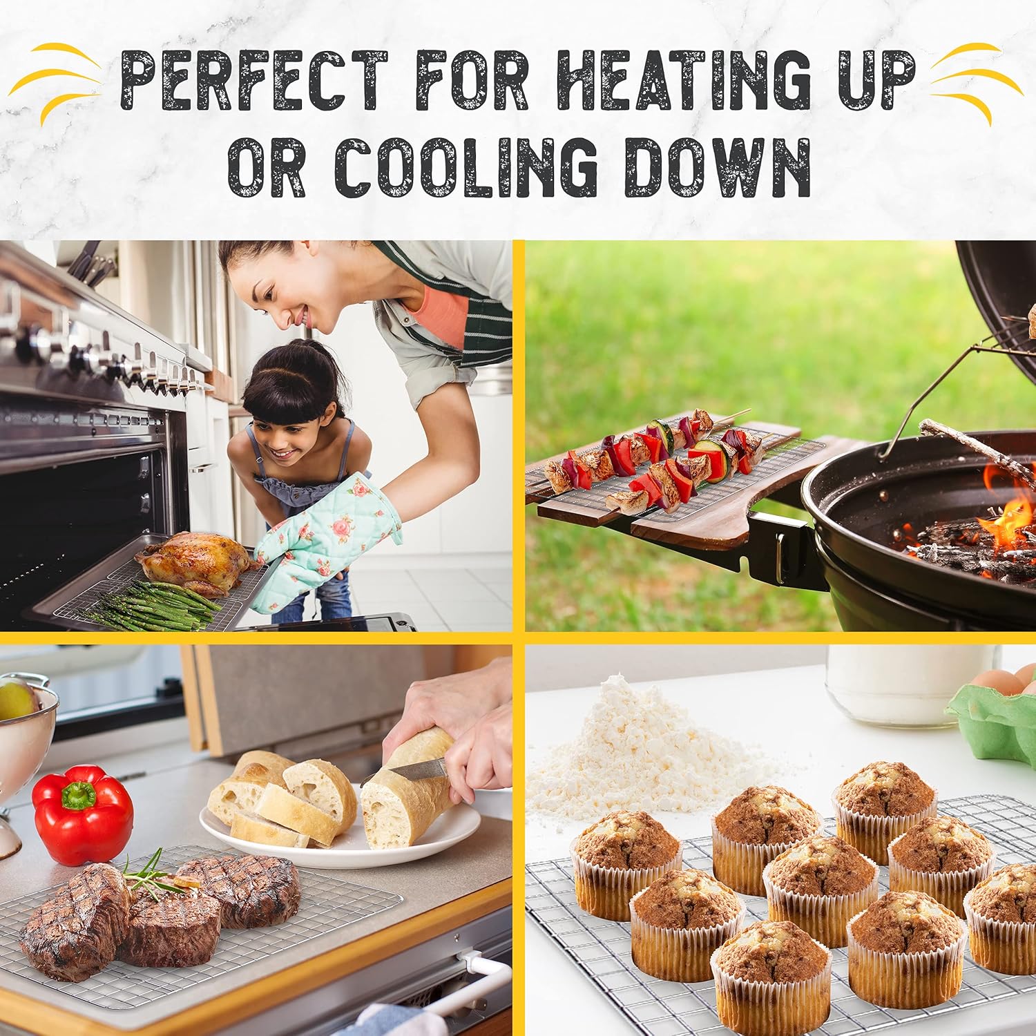 Checkered Chef Cooling Rack for Cooking and Baking - 11 ¾" x 17 Set of 2 Stainless Steel, Oven Safe Grid Wire Cookie Cooling Racks