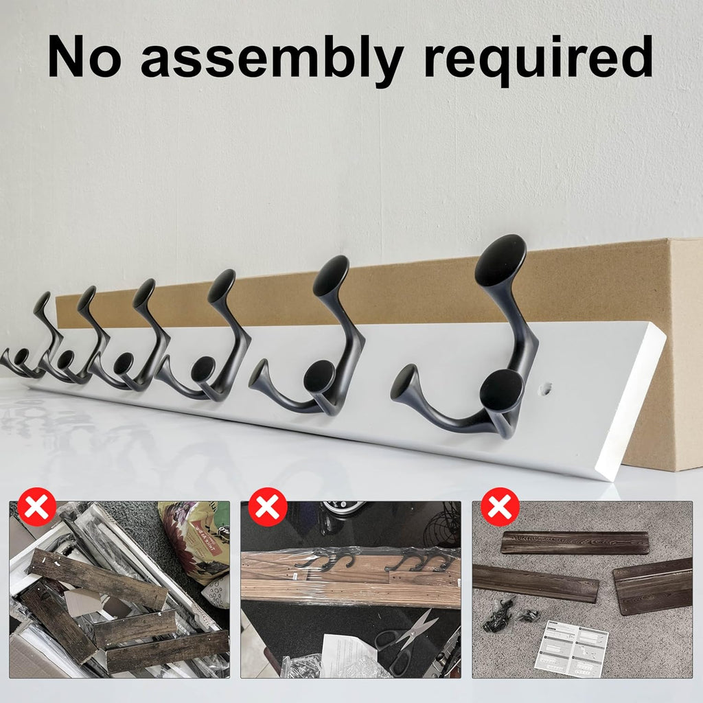 SKOLOO 36-Inch White Wood Coat Rack Wall Mount with 6 Triple Hooks - Ideal for Family Entrances, Classrooms, and Pet Supplies Storage - Perfect Coat Hooks for Wall