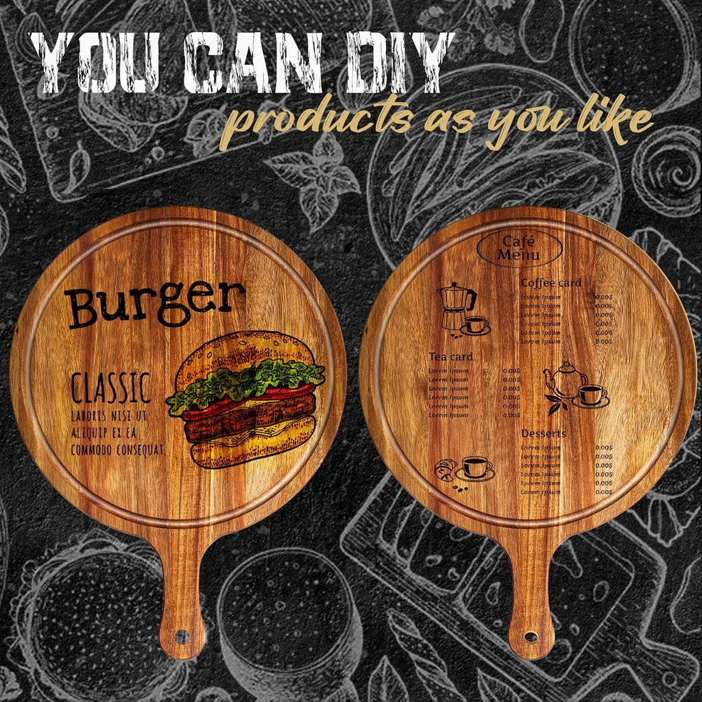 Nuenen 10 Pcs Round Wood Cutting Board with Handle Acacia Wooden Serving Kitchen Chopping Boards for Pizza, Bread, Cheese, Charcuterie, Fruit, Vegetables(Acacia)