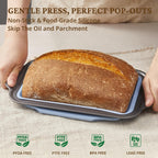 BRONYPRO 9x5 Inch Non-Stick Bread Loaf Pan,Non-Toxic Silicone Baking Mold For Homemade Bread,Heavy-Duty Steel Frame,Dishwasher Safe-Blue